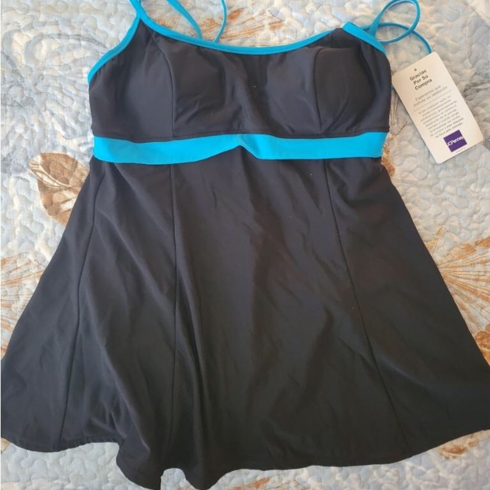 New swim dress size 16 with tags Black and tourquis trim